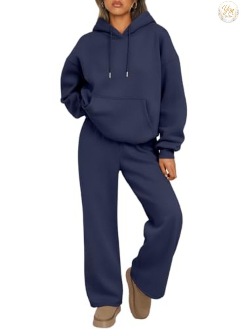 Womens 2 Piece Oversized Hoodie Wide Leg Pants Sweatsuit Cotton Polyester